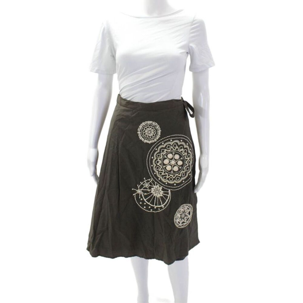 Megan Park Women's Lined Embellish Flare Wrap Tie Mini Skirt Brown Size 2